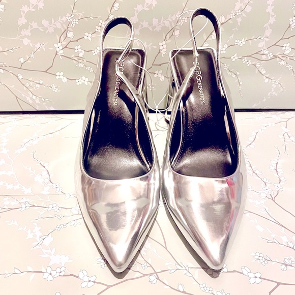 BCBGeneration Metallic Silver Slingback Pumps Women’s Size 8 New - Picture 6 of 6